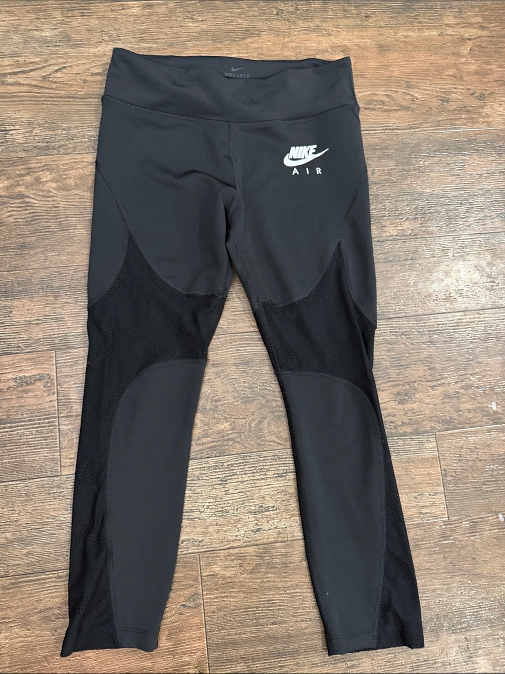 Nike Air Crop Black Spell Out Mesh-Panel Athletic Leggings